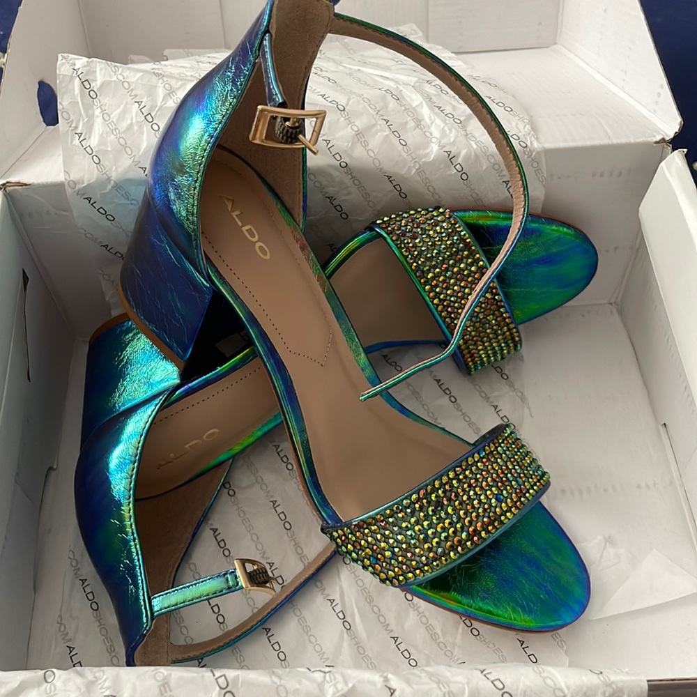 Aldo green rhinestone heel sandals